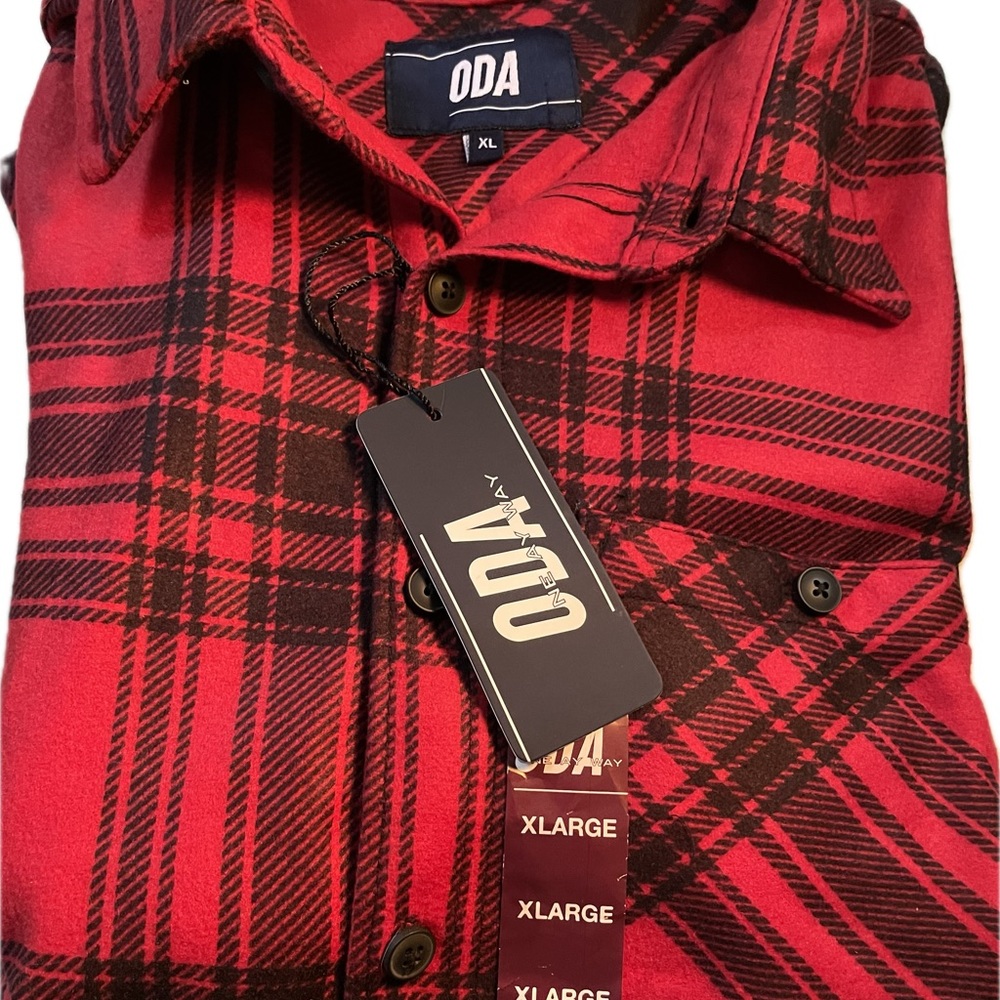 Men’s flannel long sleeve, one day away, button-down fleece shirt, lining red